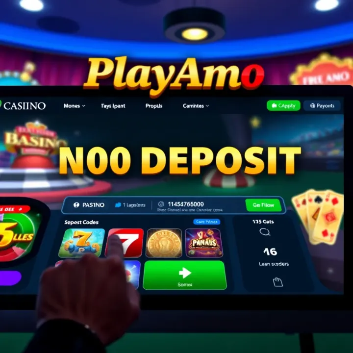 Using No Deposit Codes on PlayAmo Casino Platform Illustration showing a digital casino interface highlighting no deposit code entry