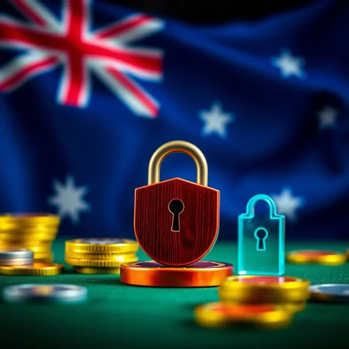 Secure online transaction icons with Australian flag backdrop
