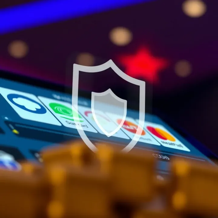 Secure online transaction with digital payment symbols and a shield icon representing safe and reliable banking options