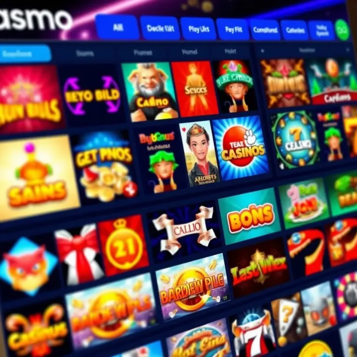 Colorful assortment of online casino game icons on a vibrant digital interface