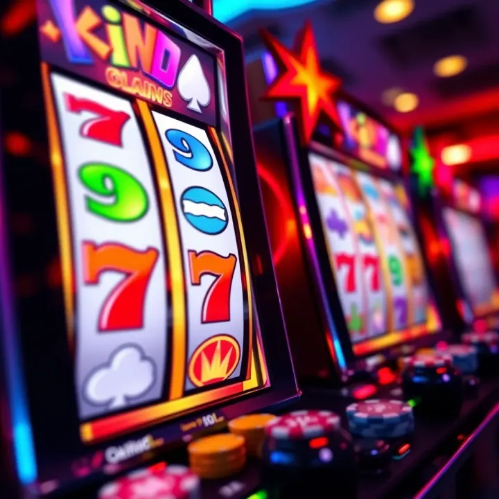 Colorful digital casino slot reels showing a winning combination with coins and chips