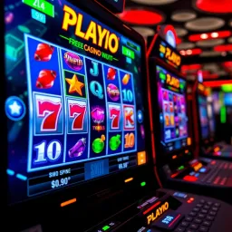 Digital slot machine screen showcasing vibrant spinning reels with casino symbols