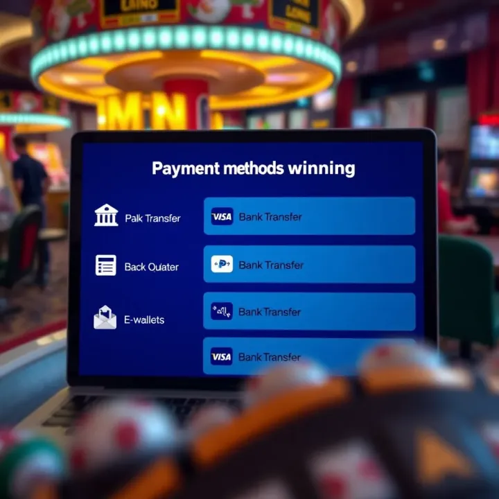 Graphic displaying various payment options available for withdrawing casino winnings including bank transfer and e-wallets