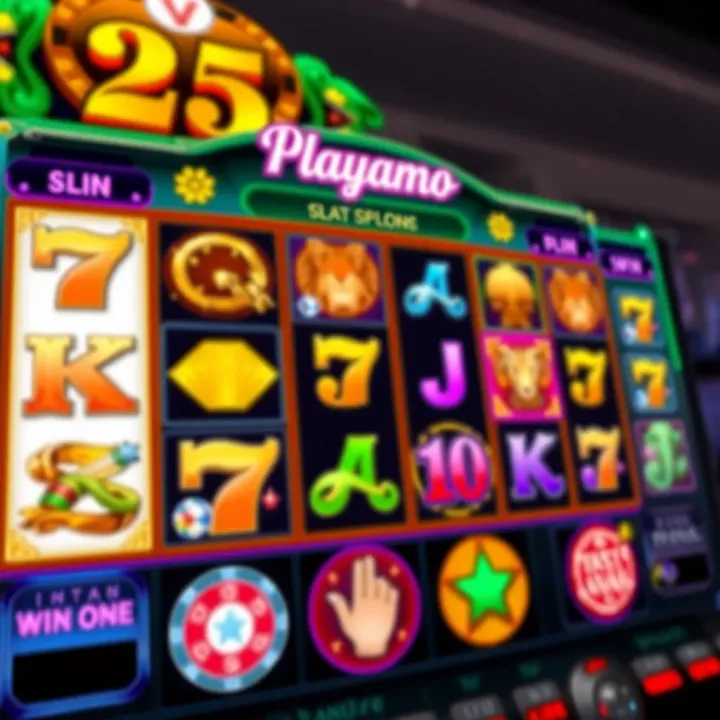 Colorful online casino slot game interface with vibrant symbols and spinning reels
