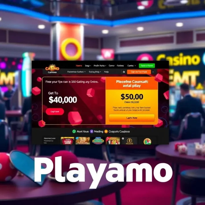 Guide to Redeeming Coupons and Maximising Bonuses at Playamo Graphic depicting an online casino interface highlighting coupon redemption and bonus credit application