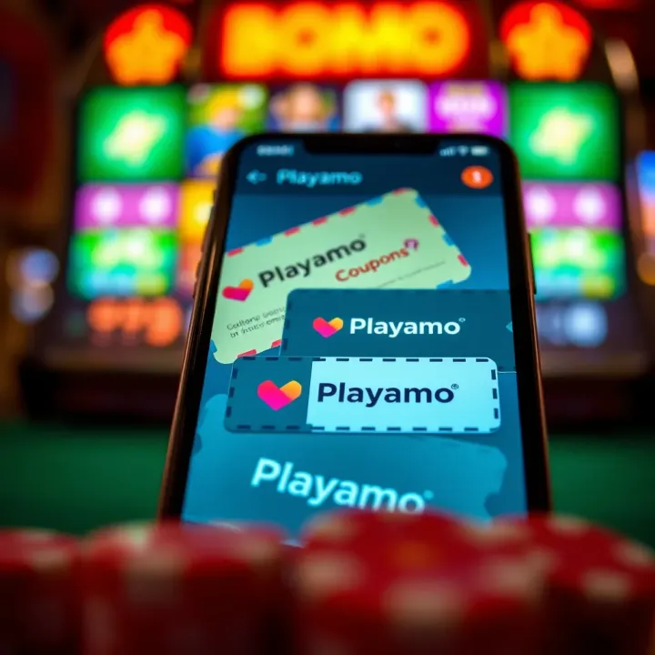 Illustration showing a collection of digital coupons on a mobile device screen with Playamo branding