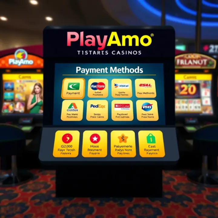 Payment Methods and Game Selection at PlayAmo Graphic showing various payment methods and gaming options at an online casino