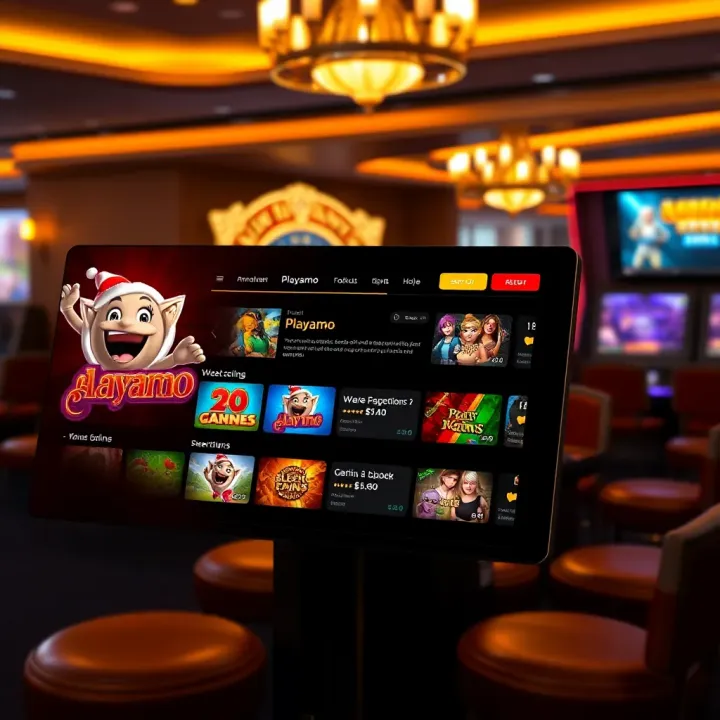 User interface displaying game options and promotional offers on Playamo platform