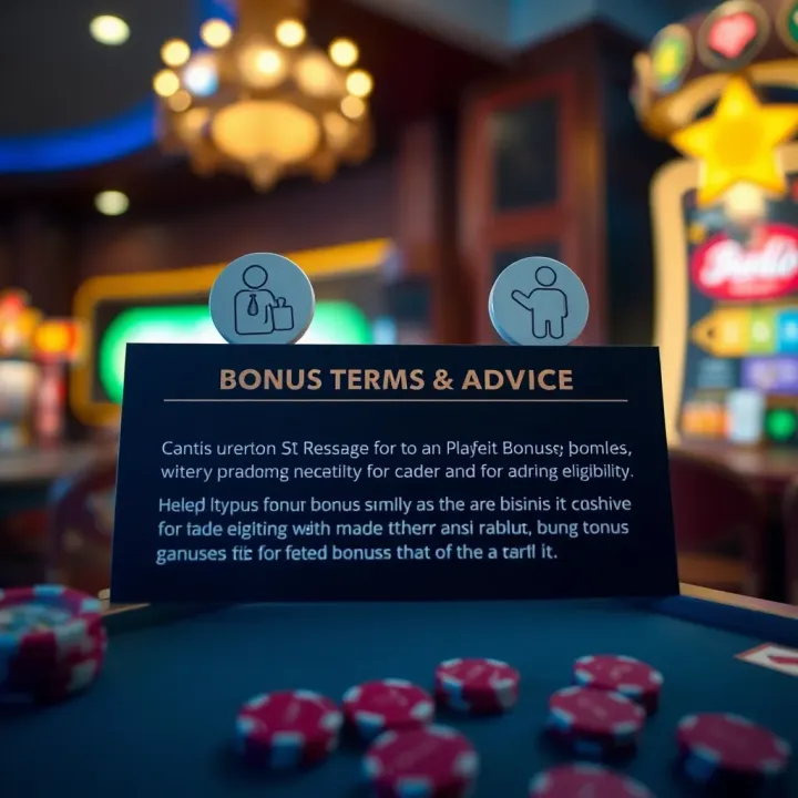 Visual representation of bonus terms and conditions with icons symbolizing bonus eligibility and usage tips
