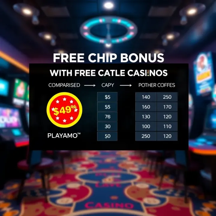 Graphic showing a comparison chart highlighting Playamo's free chip bonus against other casino promotions