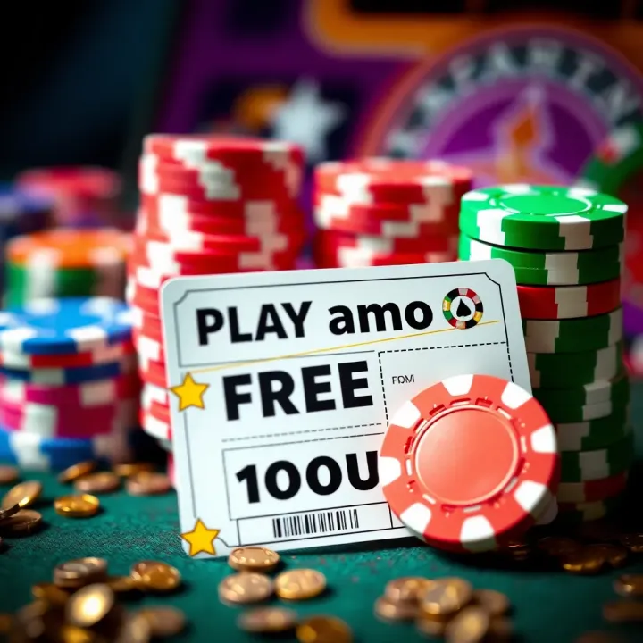 Graphic showing colorful casino chips and a voucher representing free money codes at Playamo casino