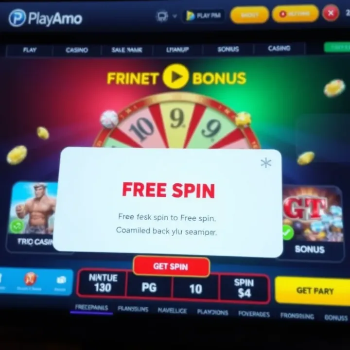 User interface displaying free spin bonus notification on an online casino platform
