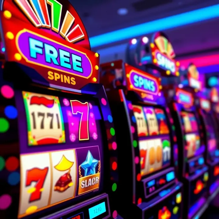 Vibrant Casino Slot Reels Highlighting Free Spins Opportunities Colorful casino slot machine reels displaying winning combinations with bright symbols