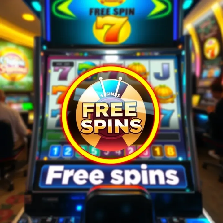 Illustration showing a slot machine with a spin button highlighted representing free spins promotion