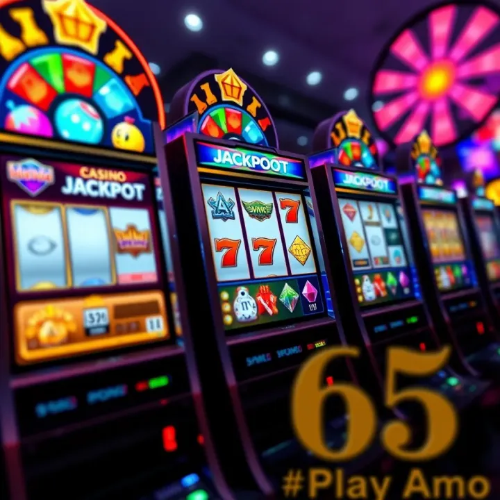 PlayAmo Jackpot Slots and Symbols Colorful casino slot reels showcasing various jackpot symbols and bright lights representing PlayAmo's jackpot feature