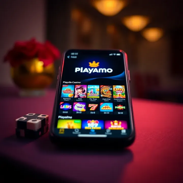 Playamo Mobile Casino Interface on Smartphone Smartphone displaying Playamo casino mobile interface with vibrant game icons