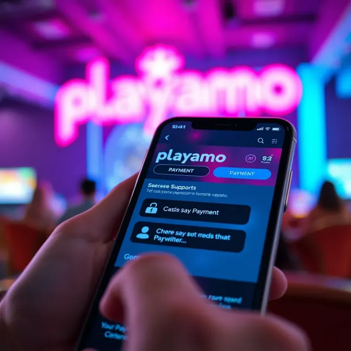 Playamo Mobile Casino Payment and Support Experience Smartphone showing secure payment options and customer support chat for mobile casino users