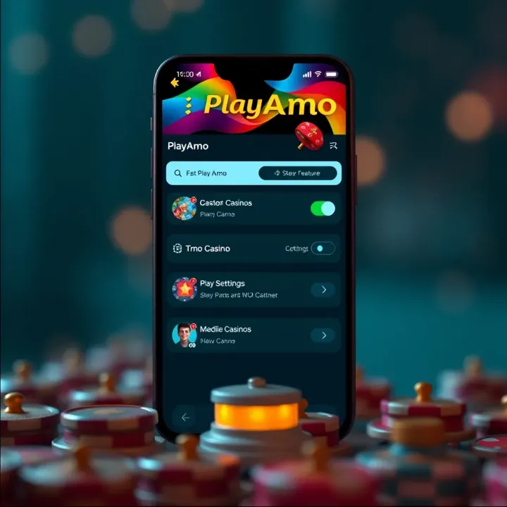 Exploring PlayAmo Mobile Platform Features and Account Management Mobile interface displaying PlayAmo casino features and account settings