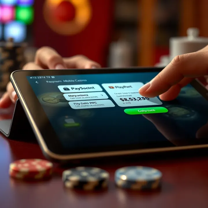 Secure Payment Methods for PlayAmo Mobile Casino Tablet showcasing secure payment options and transaction confirmation for mobile casino gaming