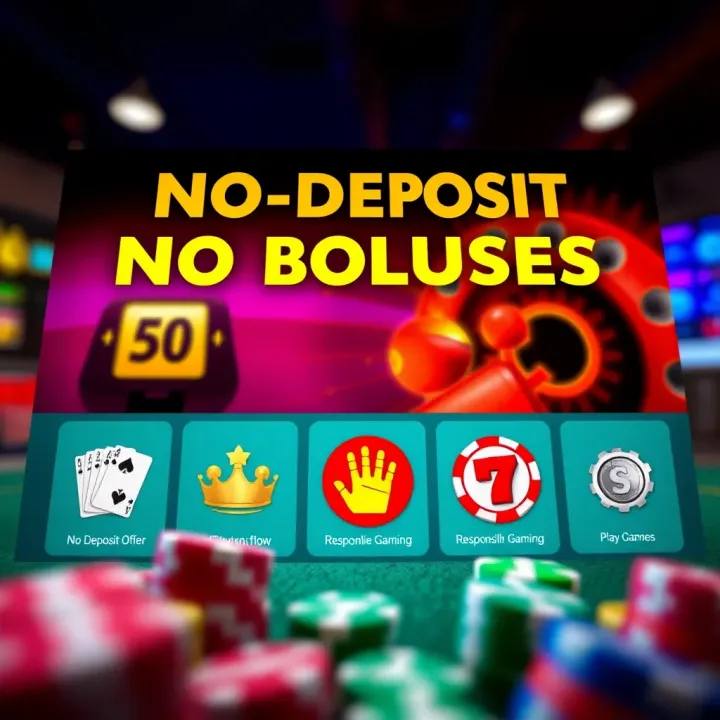 Digital representation of casino bonuses highlighting no deposit offer and responsible gaming icons