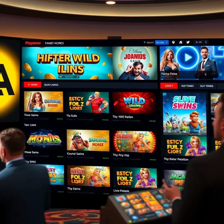 Casino interface displaying diverse slot games and live dealer options
