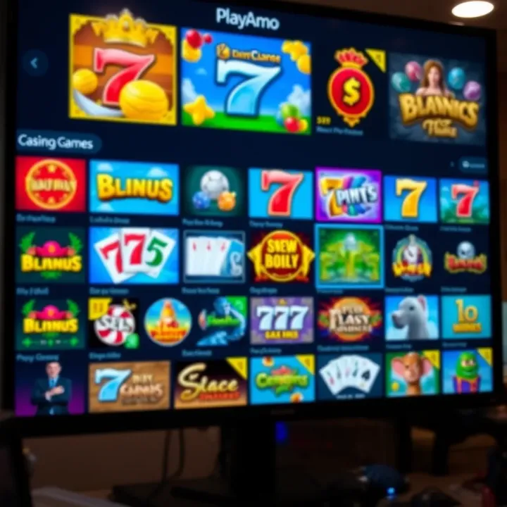 Colorful online casino game icons displayed on a digital screen