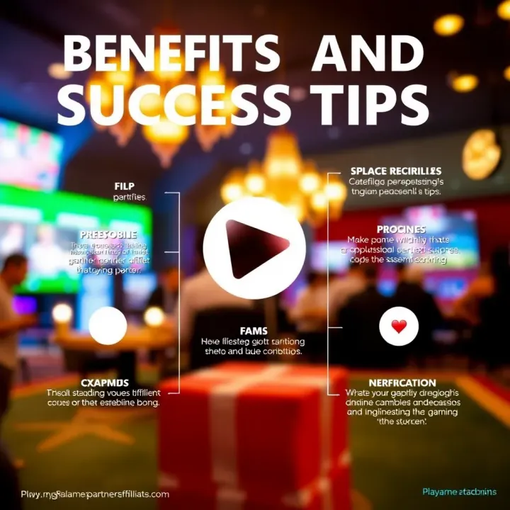 Graphic highlighting key benefits and tips for success in the Playamo Partners affiliate program