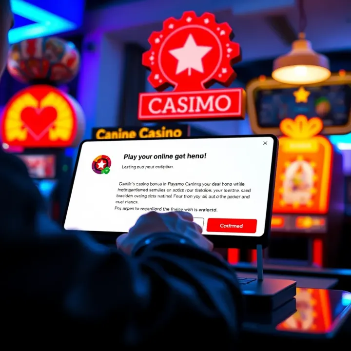 Redeeming Online Casino Bonuses with Confirmation Illustration of a user redeeming an online casino bonus with a confirmation notification