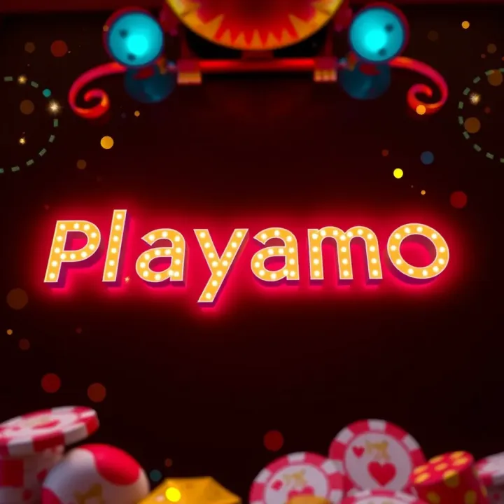 Eye-catching Promo Offer Highlight for Playamo Casino Bright glowing text displaying promotional offer with gaming symbols and sparkles in a dark background