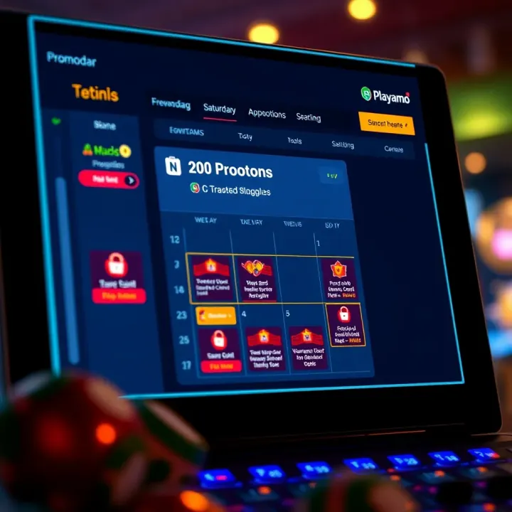 Tracking and Redeeming PlayAmo Promotions Efficiently Illustration of a digital calendar with highlighted dates showing active casino promotions