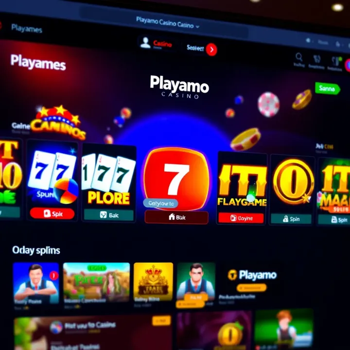 Playamo casino platform showcasing a variety of slot and table games on a digital interface