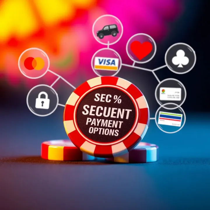 Secure digital payment methods icons surrounding a casino chip