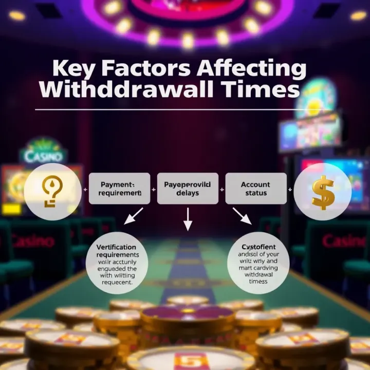 Diagram illustrating factors that impact withdrawal times such as verification requirements, payment provider delays, and account status