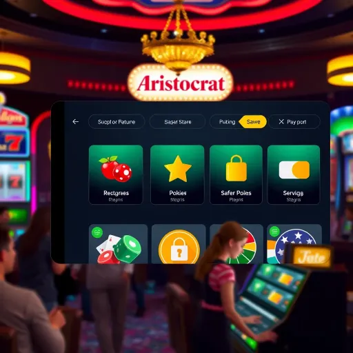 Illustration of a secure online casino platform showing Aristocrat pokies options with safe payment icons