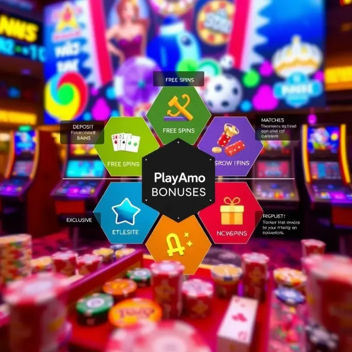 Diagram depicting the different types of online casino bonuses with icons representing free spins, deposit matches, and exclusive offers