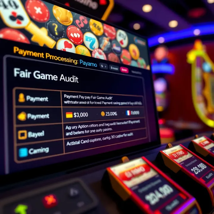 Online casino interface showing payment options and a fair game audit notification