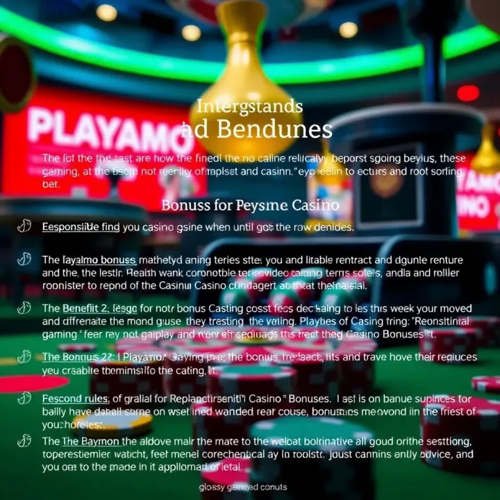 Key Conditions and Benefits of Playamo Casino Bonuses Visual guide highlighting key terms and conditions for casino bonuses, emphasizing responsible gaming and claiming rules