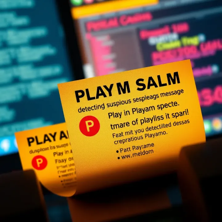 Illustration showing suspicious email messages flagged as spam with a Playamo logo