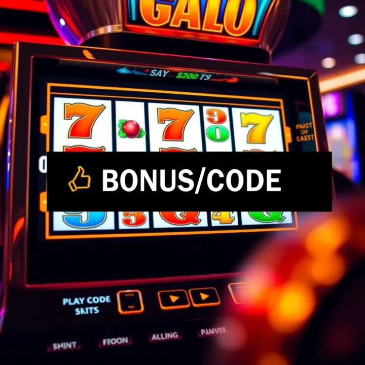Illustration showing a digital slot machine with bonus symbols and a highlighted bonus code entry field