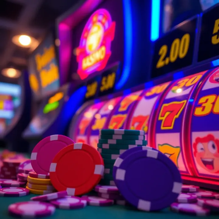 Visualizing Playamo Bonus Types with Casino Chips and Slot Reels Colorful casino chips and glowing slot machine reels symbolizing Playamo bonus options