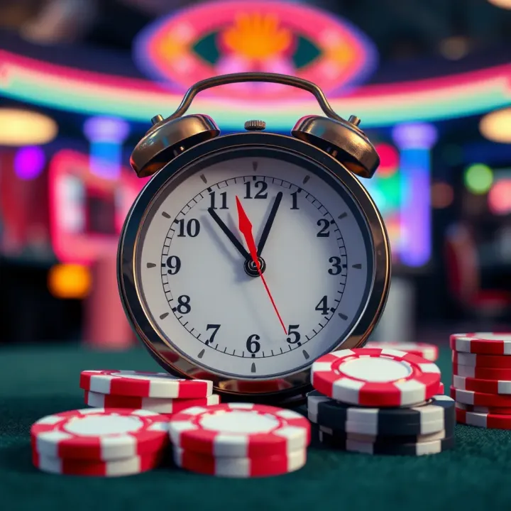 Graphic depicting a clock overlaying casino chips symbolizing withdrawal timeframes