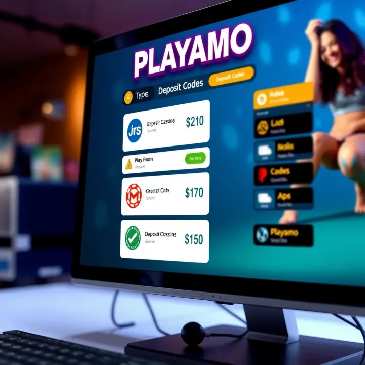 Illustration showing various types of digital codes for Playamo deposits on a computer screen