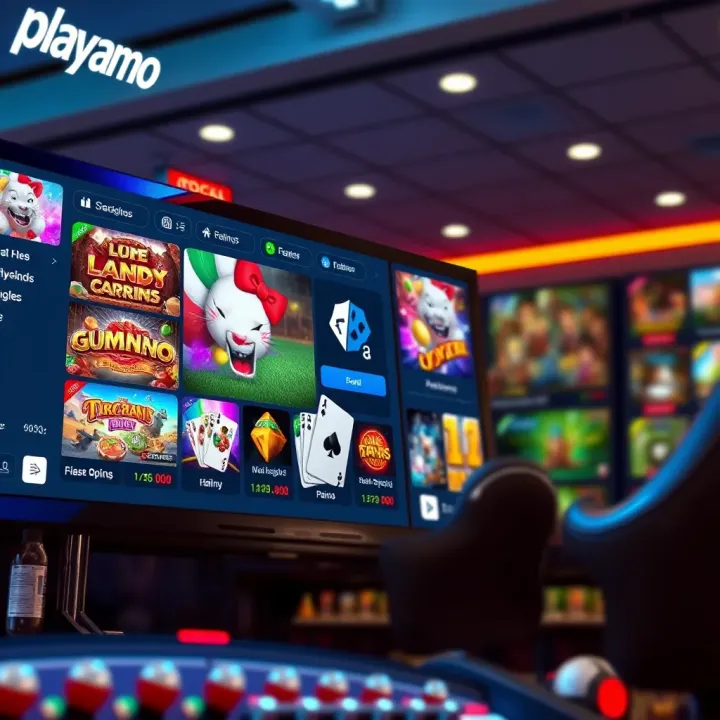 Interface showcasing various gaming options and vibrant graphics available on Playamo platform