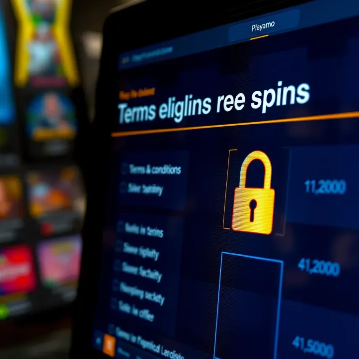 Terms, Eligibility, and Safety Tips for Playamo Free Spins Offers Graphic displaying terms and conditions checklist with a secure lock symbol on a digital screen