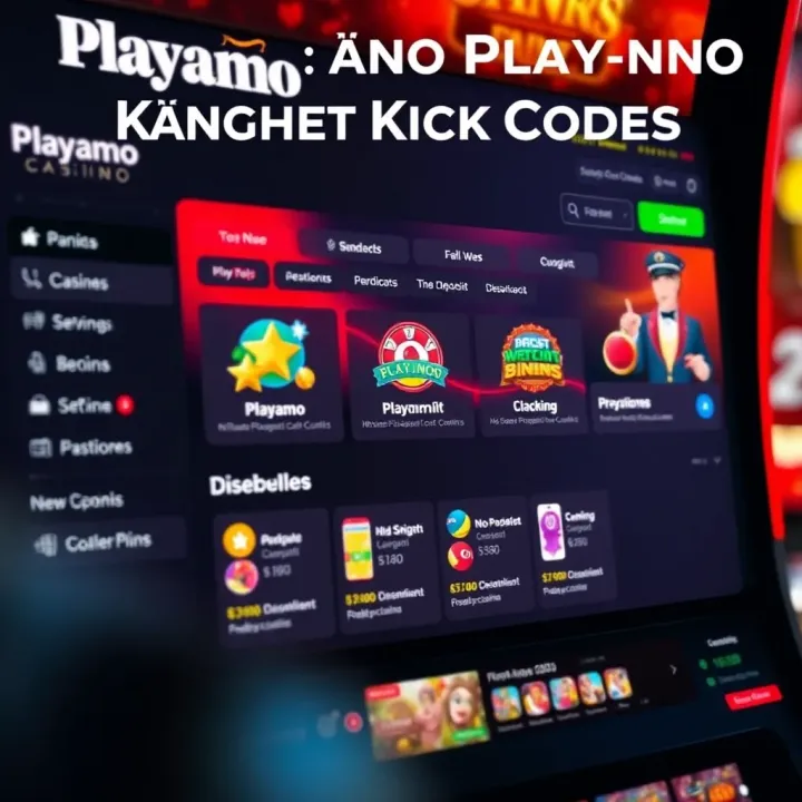 Illustration of a digital casino interface highlighting Playamo no deposit kicker codes section