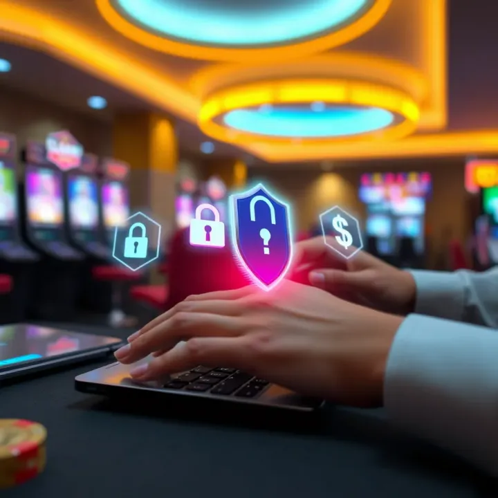 Secure online transaction with digital security icons and currency symbols