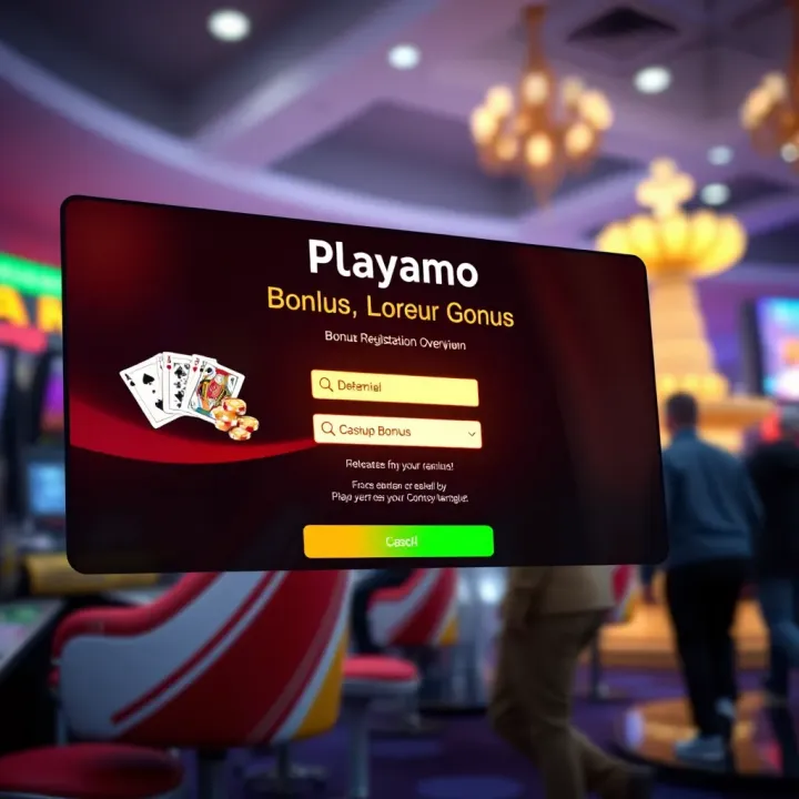 Playamo Bonus Registration Interface Overview Illustration showing an online casino registration interface with bonus details highlighted for players
