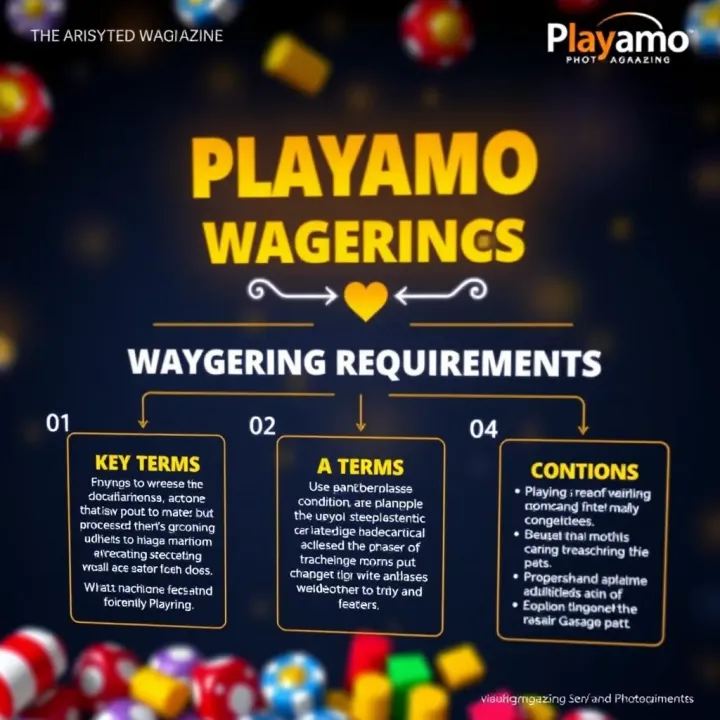 Diagram explaining Playamo wagering requirements with key terms and bonus conditions