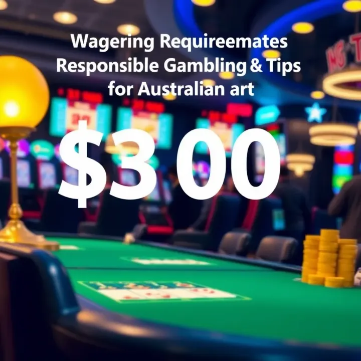 Graphic depicting wagering requirements and responsible gambling tips for Australian players